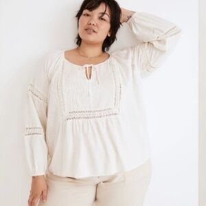 ☮️ Madewell Plus Size Linen Blend Pintuck Boho Top